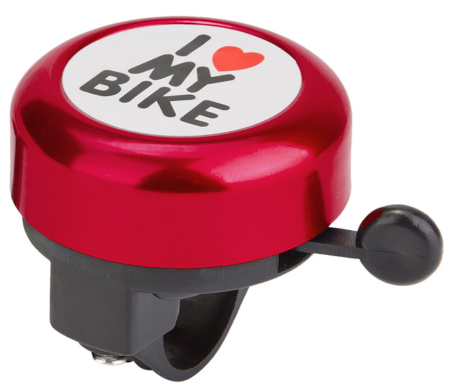 Звонок 45AE-01 "I love my bike" алюминий/пластик, чёрно-красный 210138