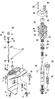 Корпус редуктора, карданный вал (Часть 1) 2-х тактного ПЛМ MERCURY 25 М Серийный номер от 0N018456 до 0N055504
